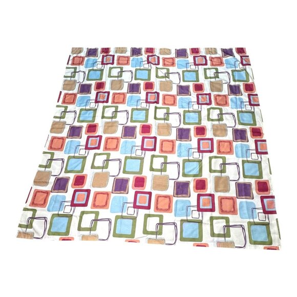 Boho Square Geometric Pattern Shower Curtain Mid Century Modern Retro Bold Color - Picture 1 of 6